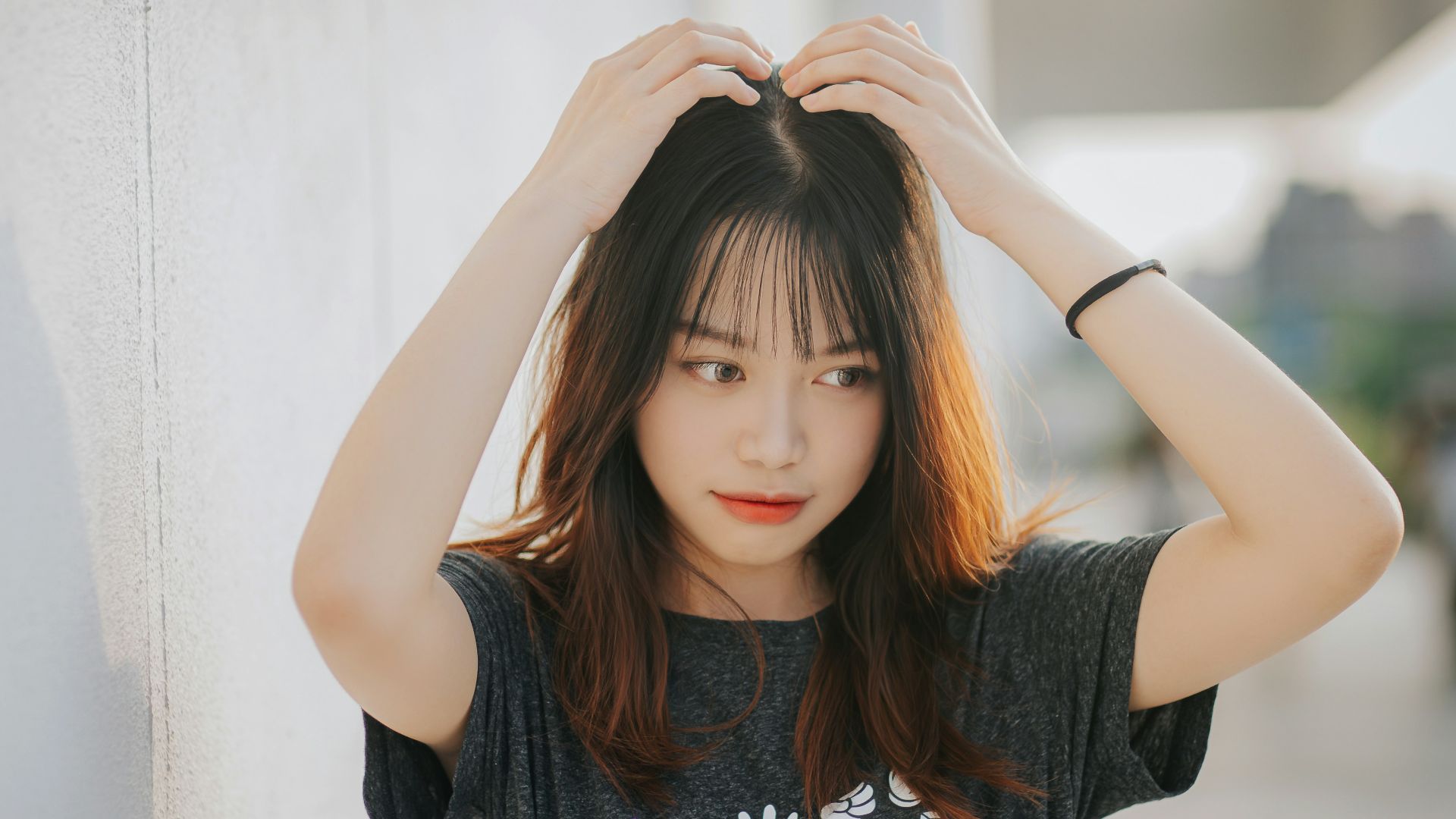 woman in black and white crew neck t-shirt