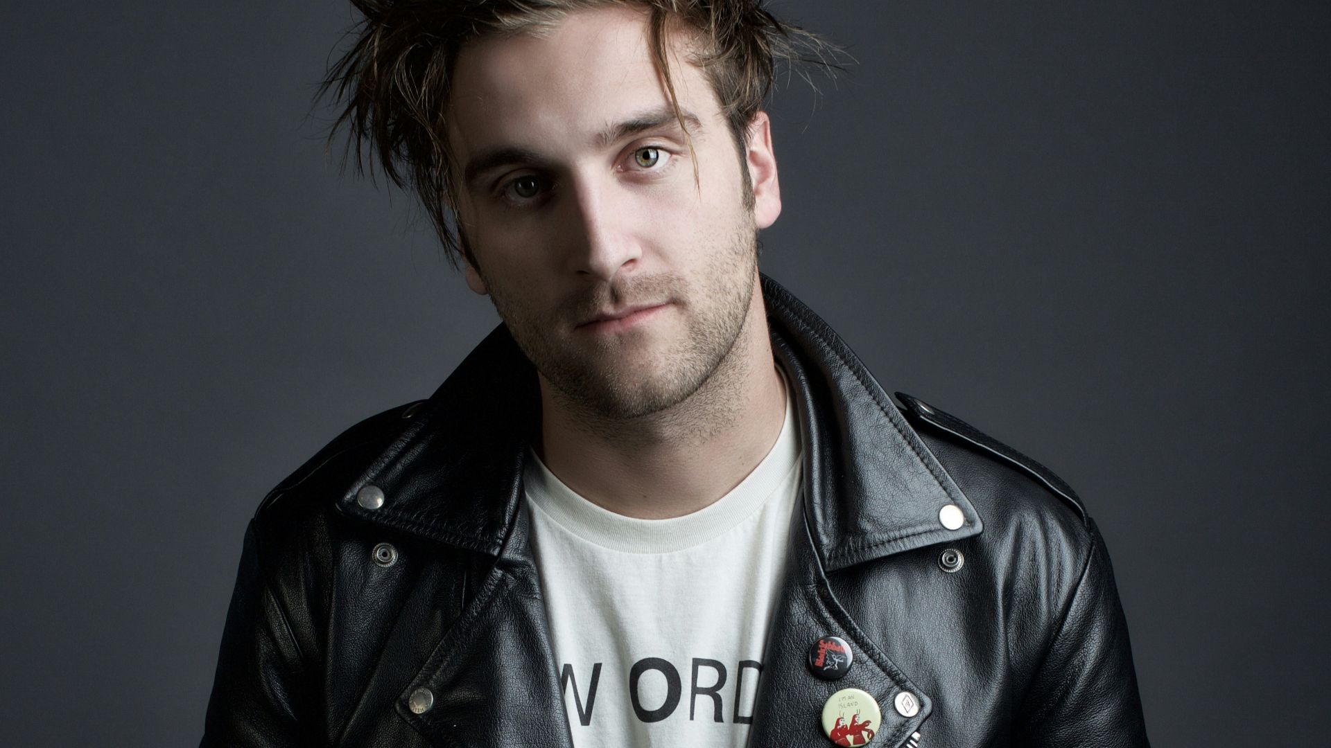 man in black leather jacket