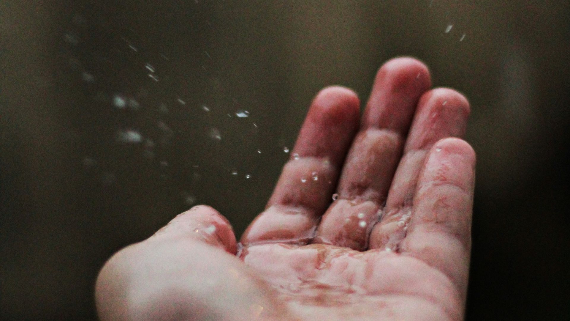 water droplets on person's palm