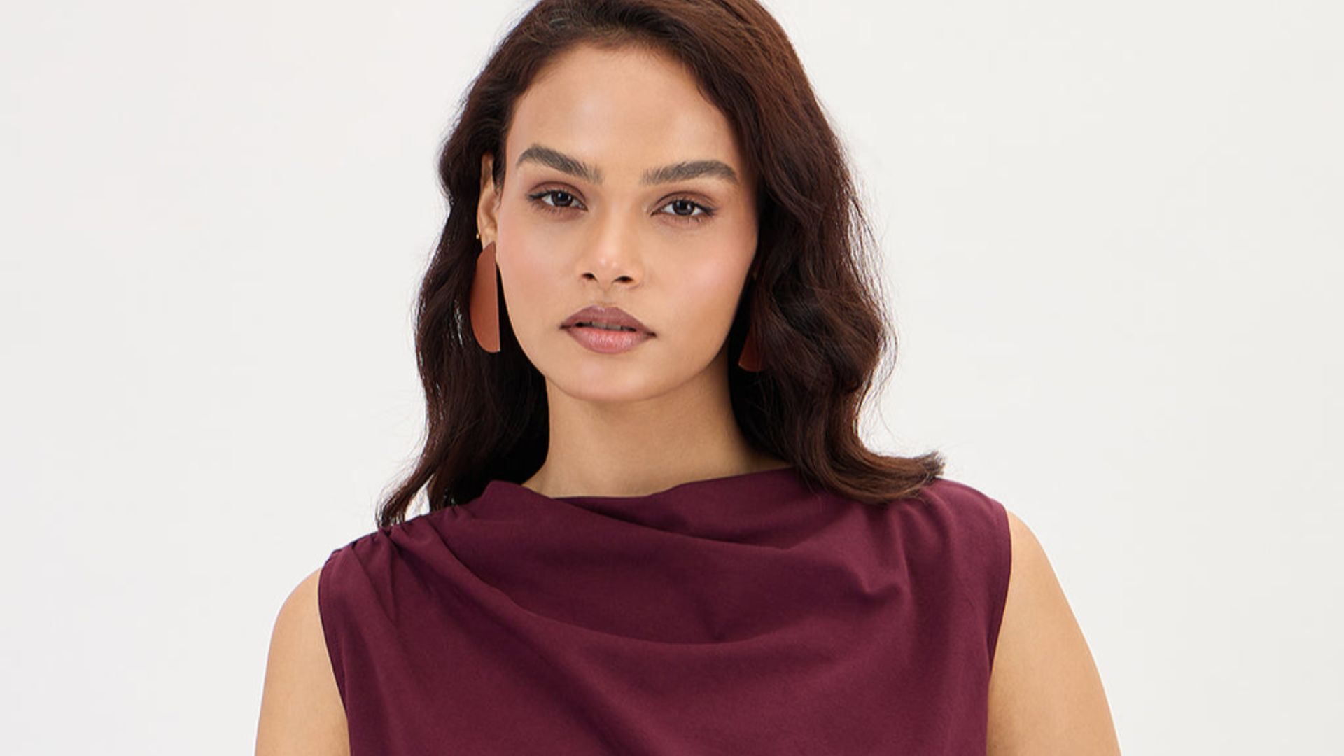 Wine Cotton Knit Ruching Detail Top