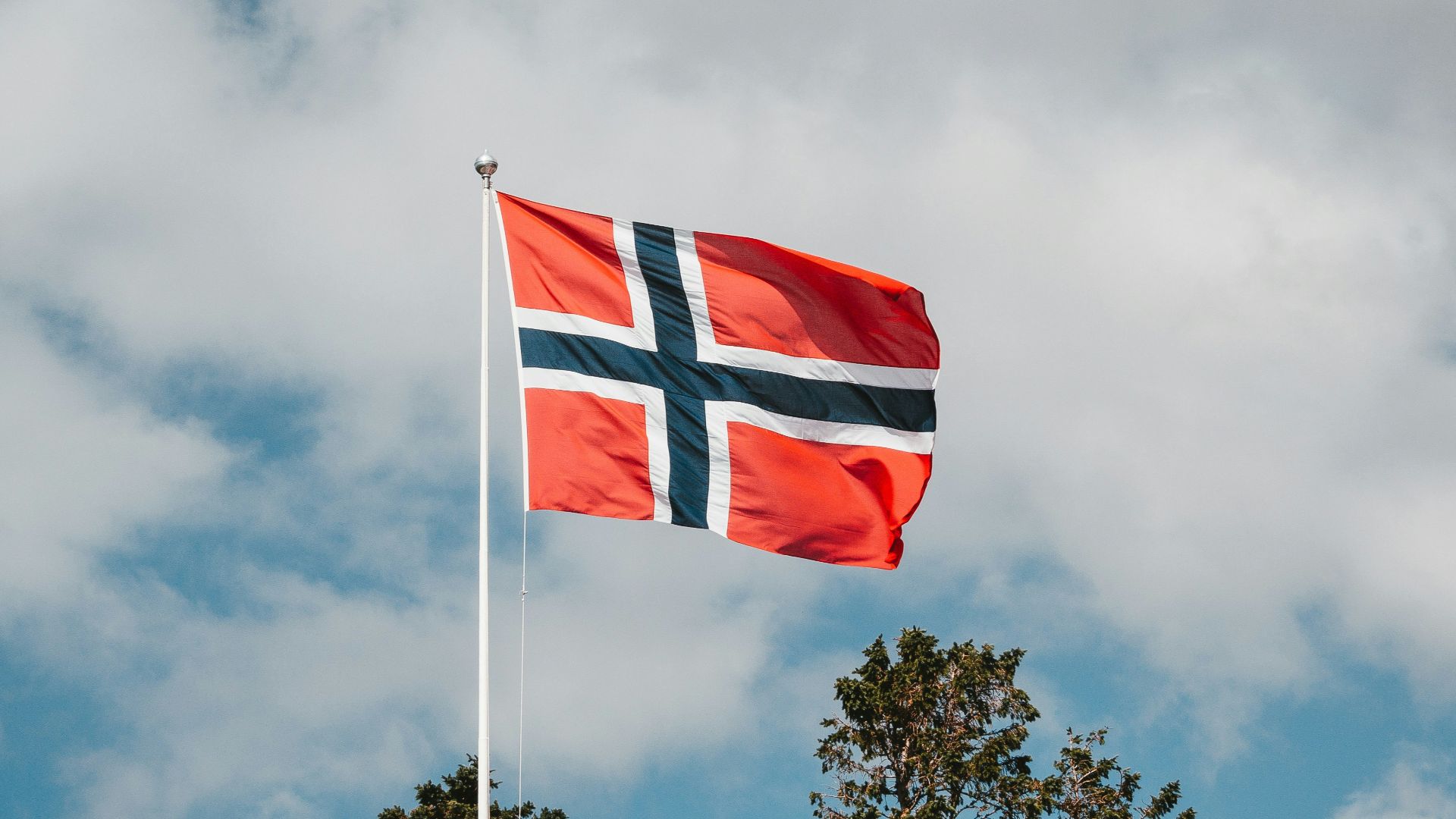 red, blue, and white flag on pole