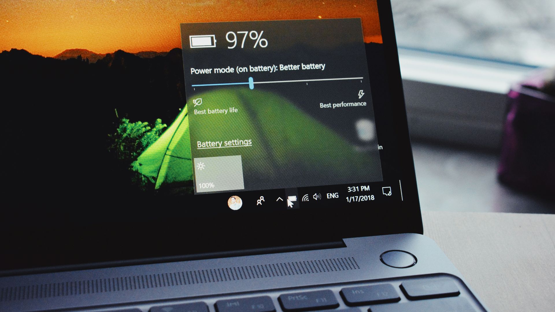 turn-on laptop displaying 97 percent battery