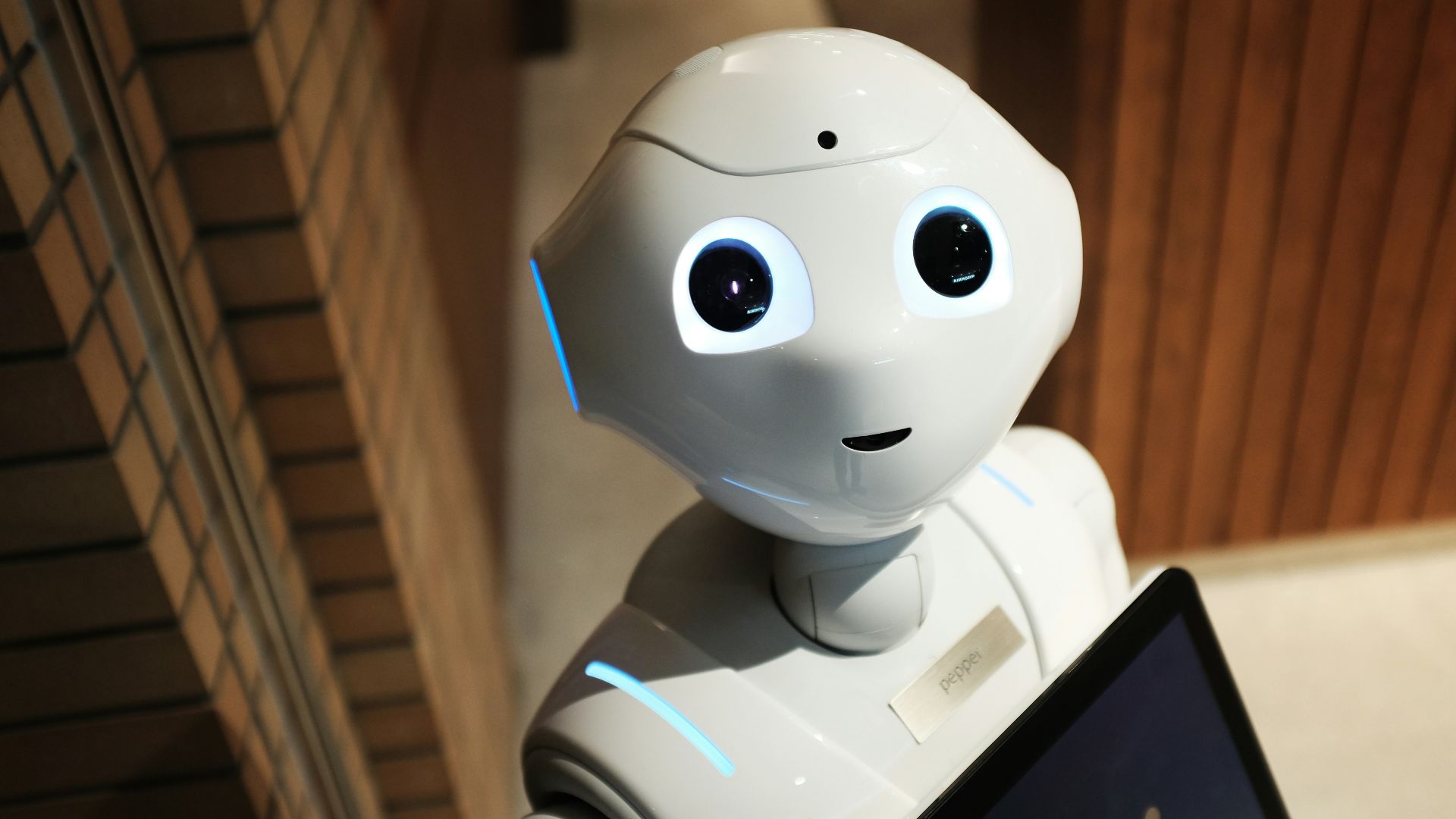 white robot near brown wall