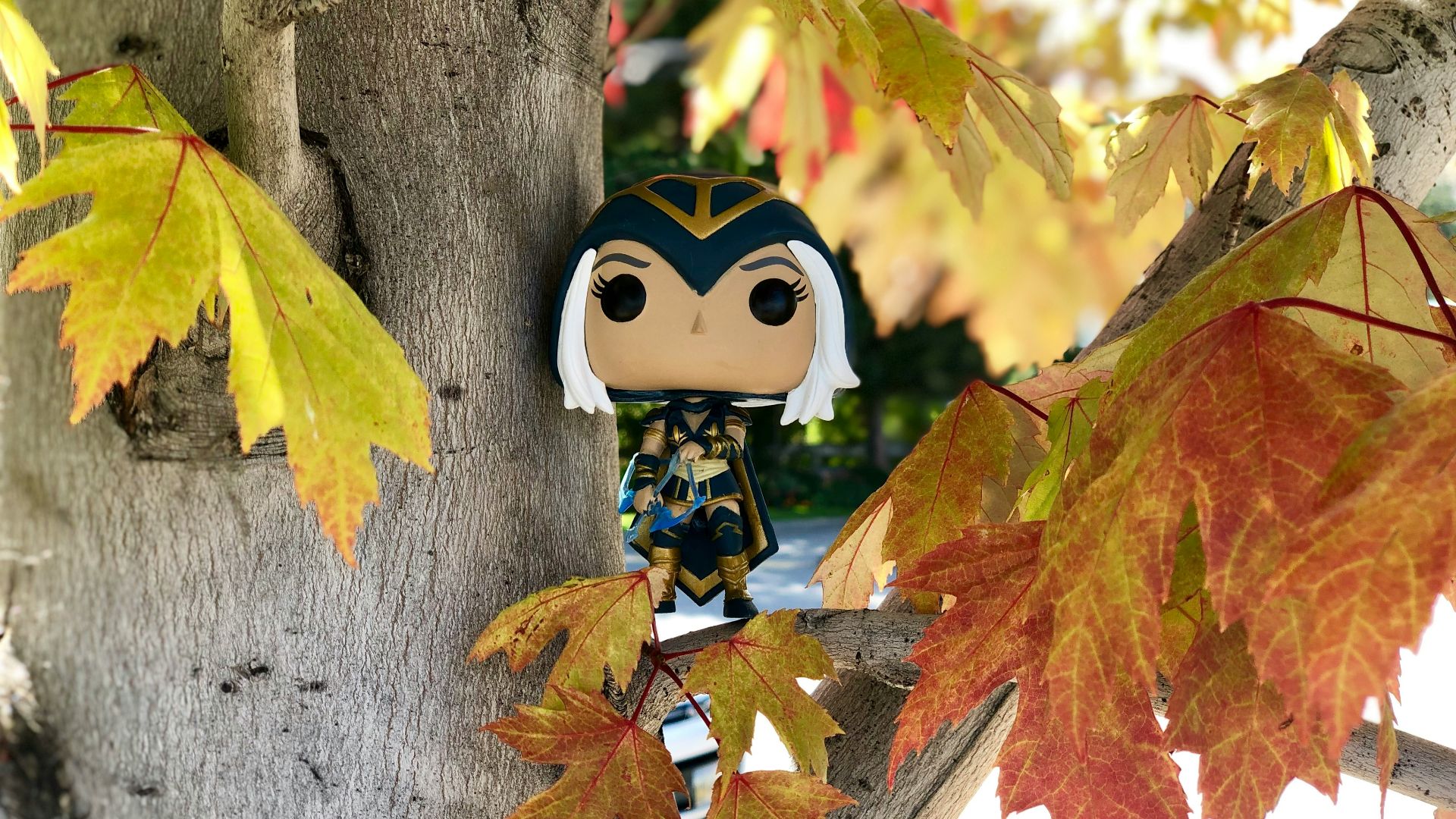 white and black panda head ornament on brown tree trunk
