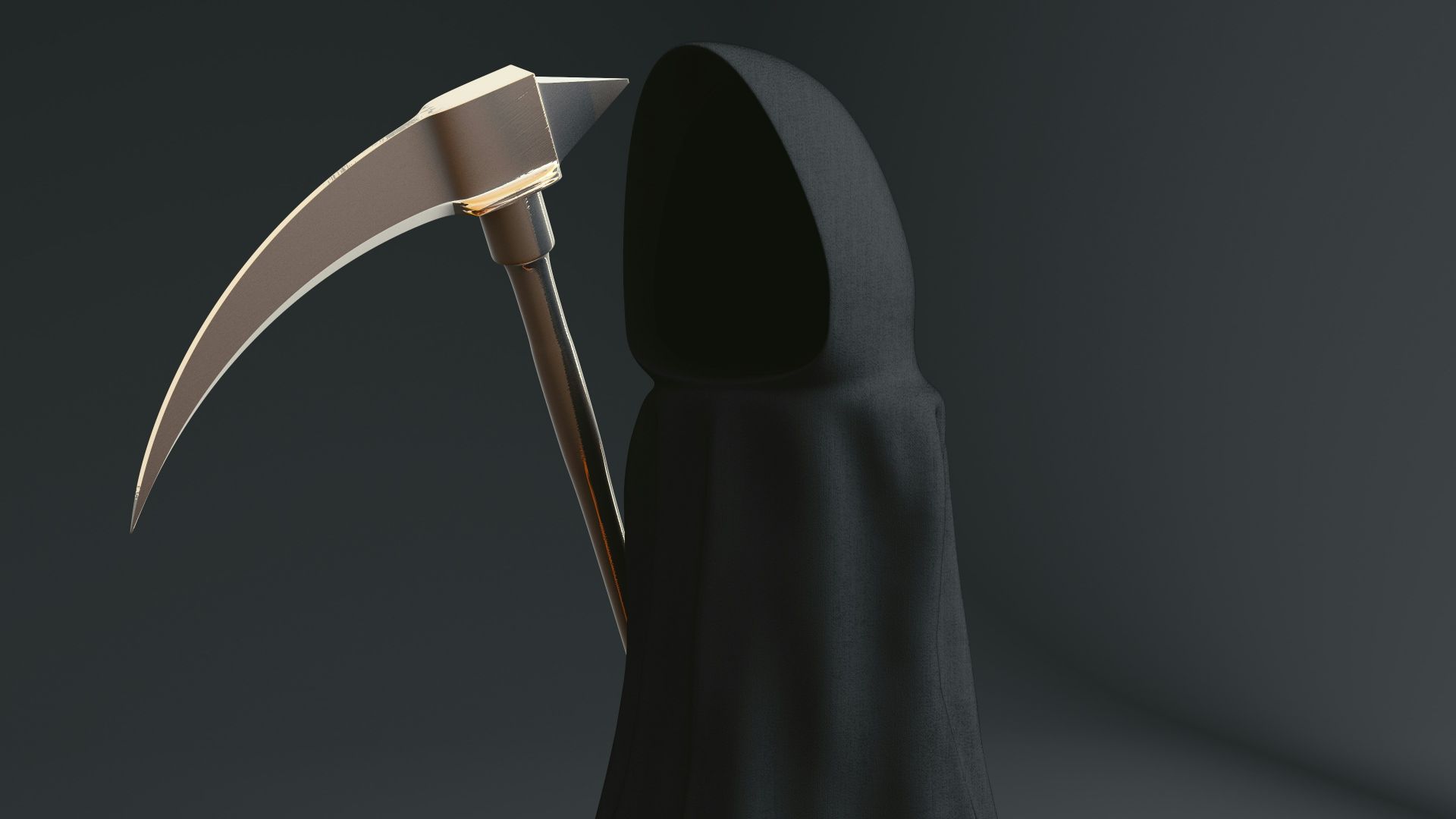 a black and orange object with a large knife sticking out of it