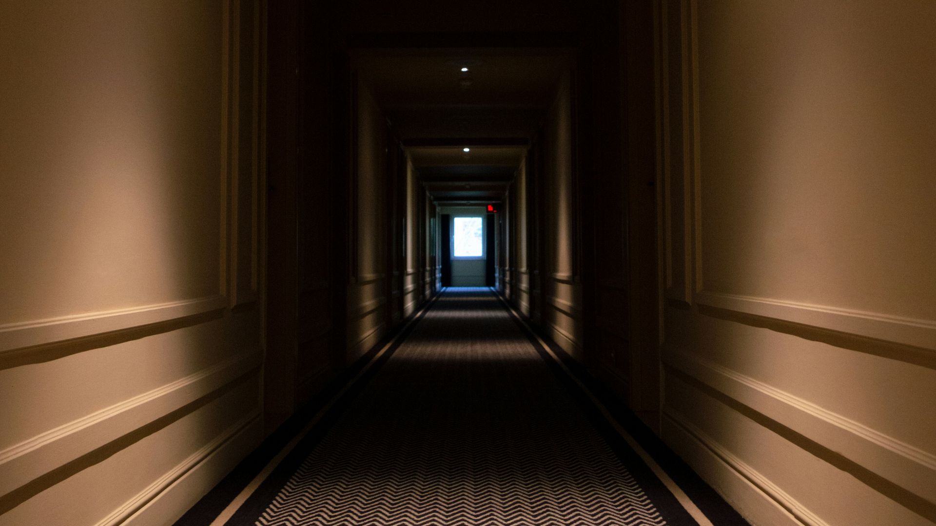 a hallway with a door