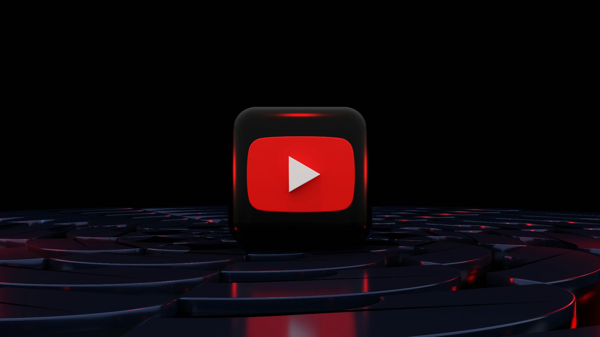 a red play button on a black background