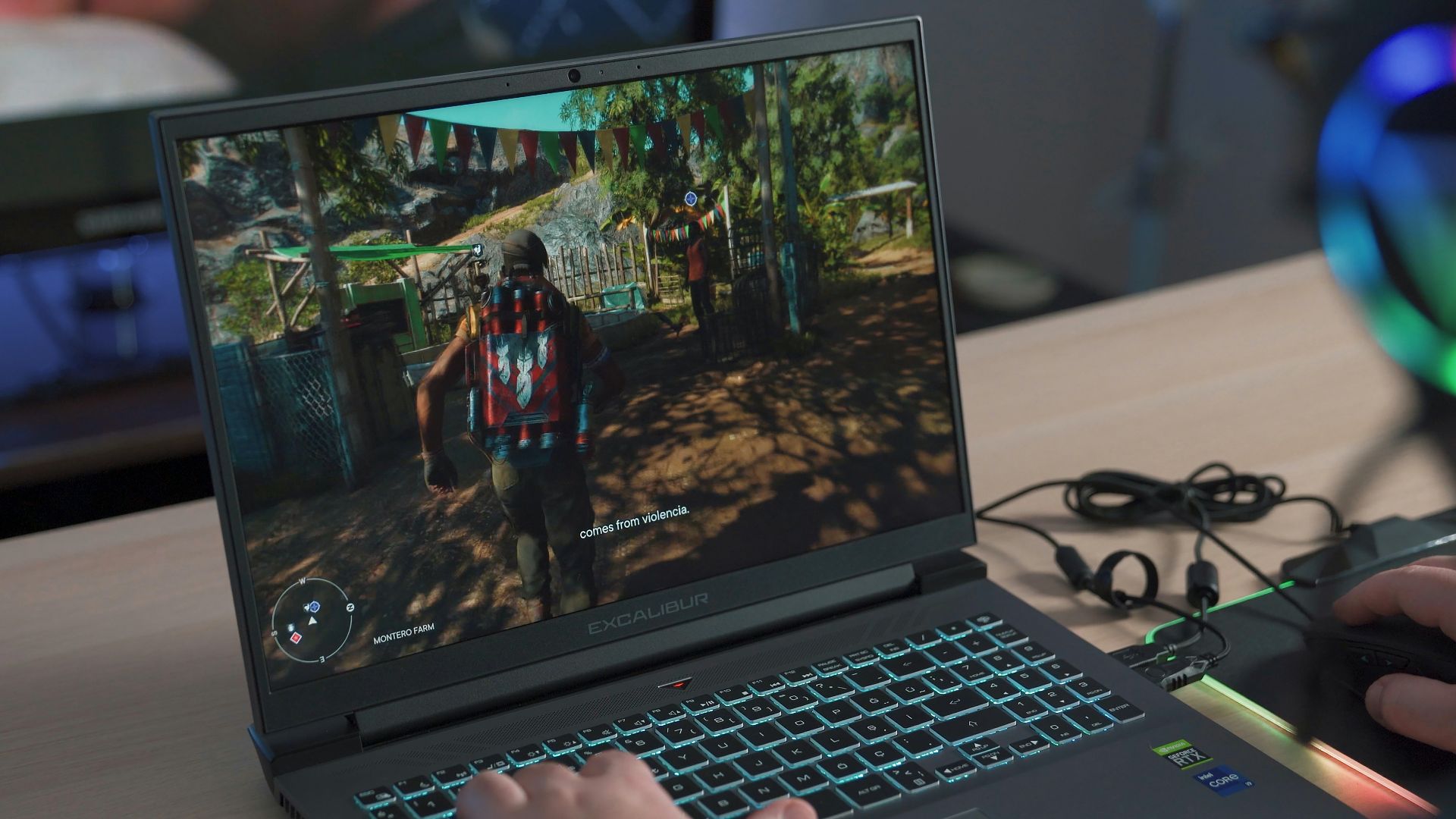 a person playing a video game on a laptop