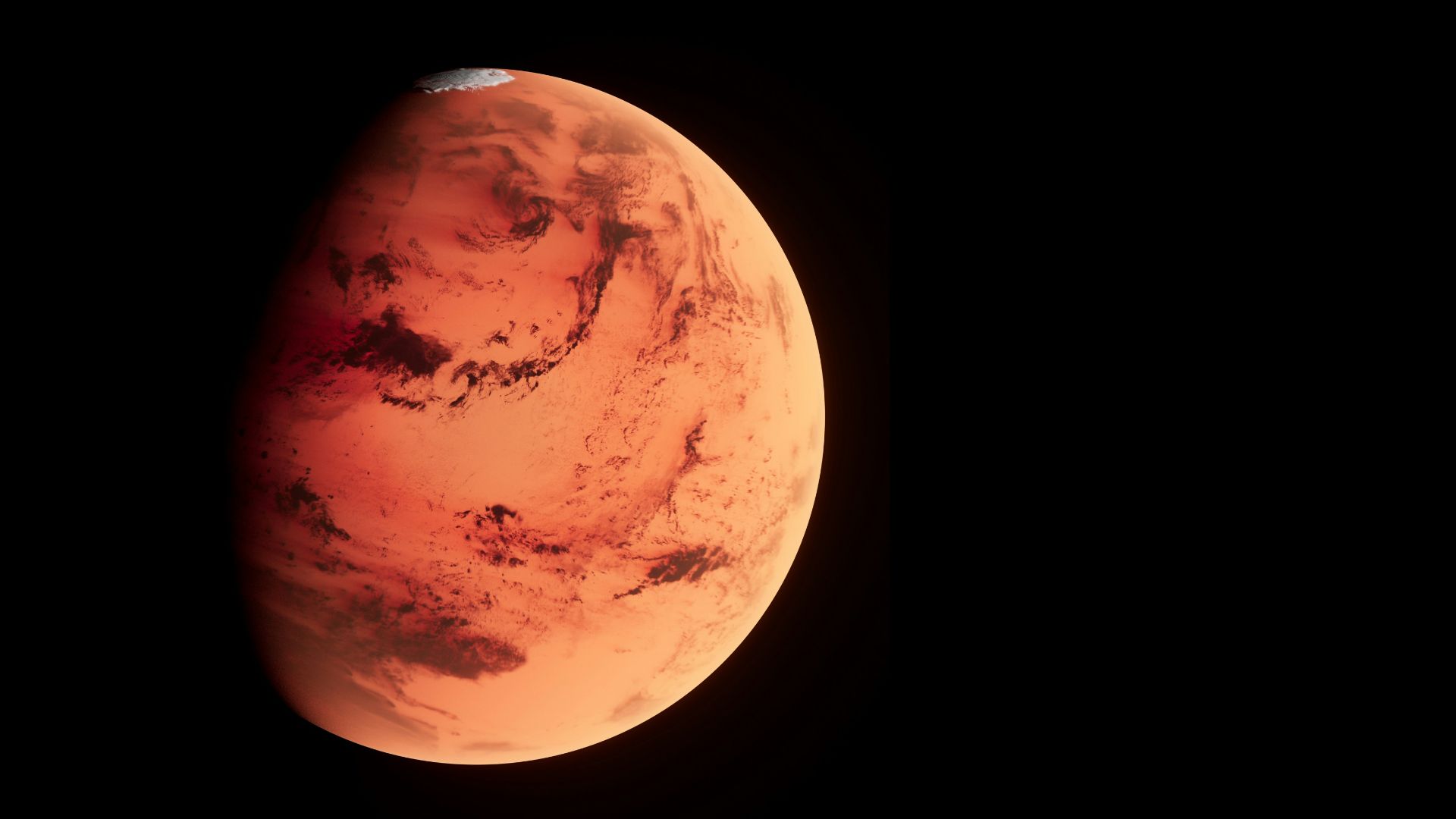 a red planet with a black background