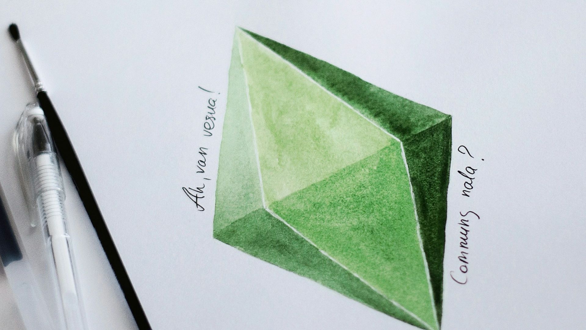 green sticky note on white paper