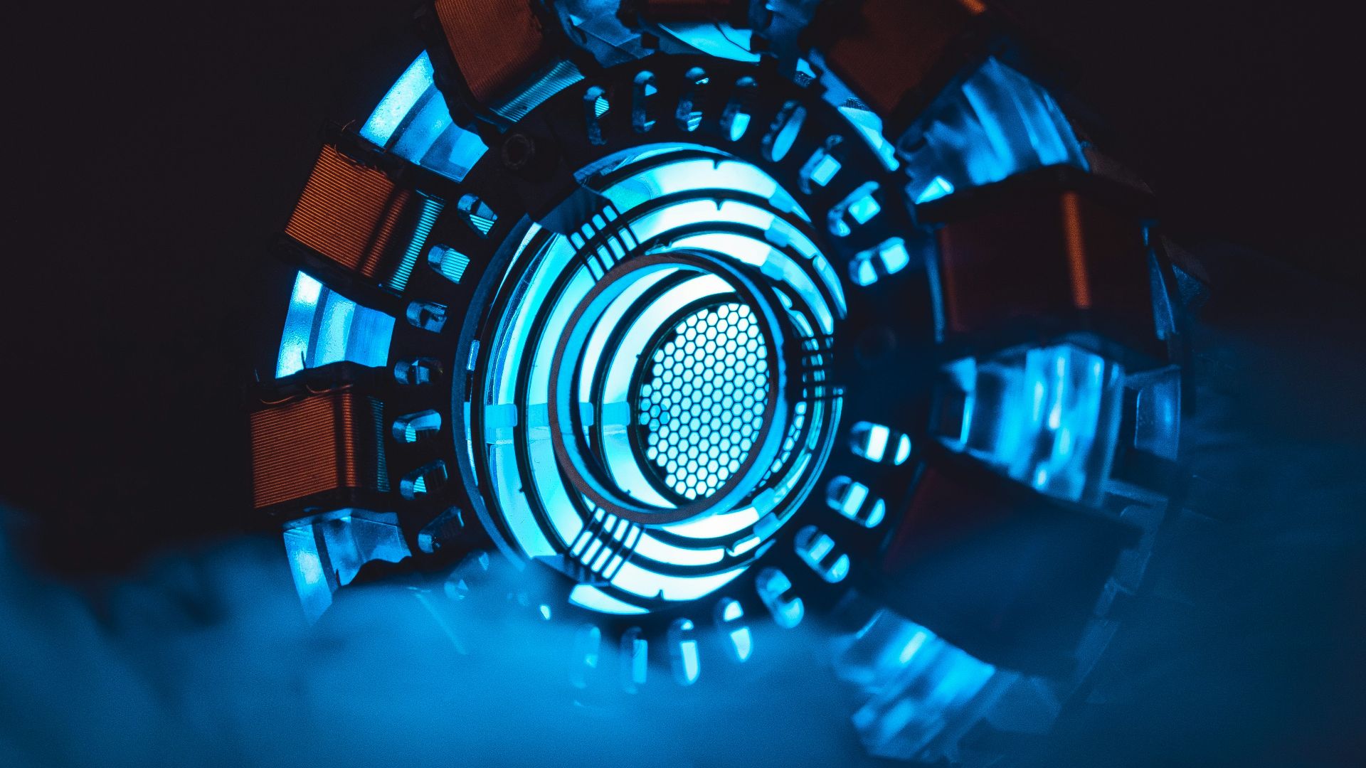 a close up of a circular object in the dark