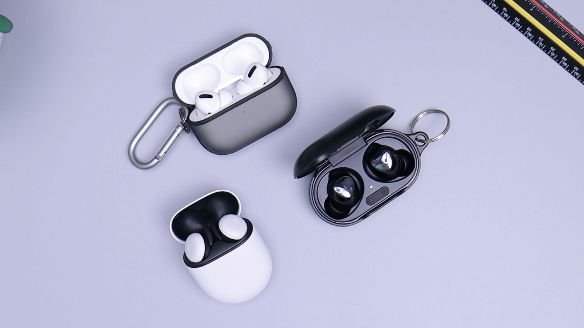 black and white headphones on white table