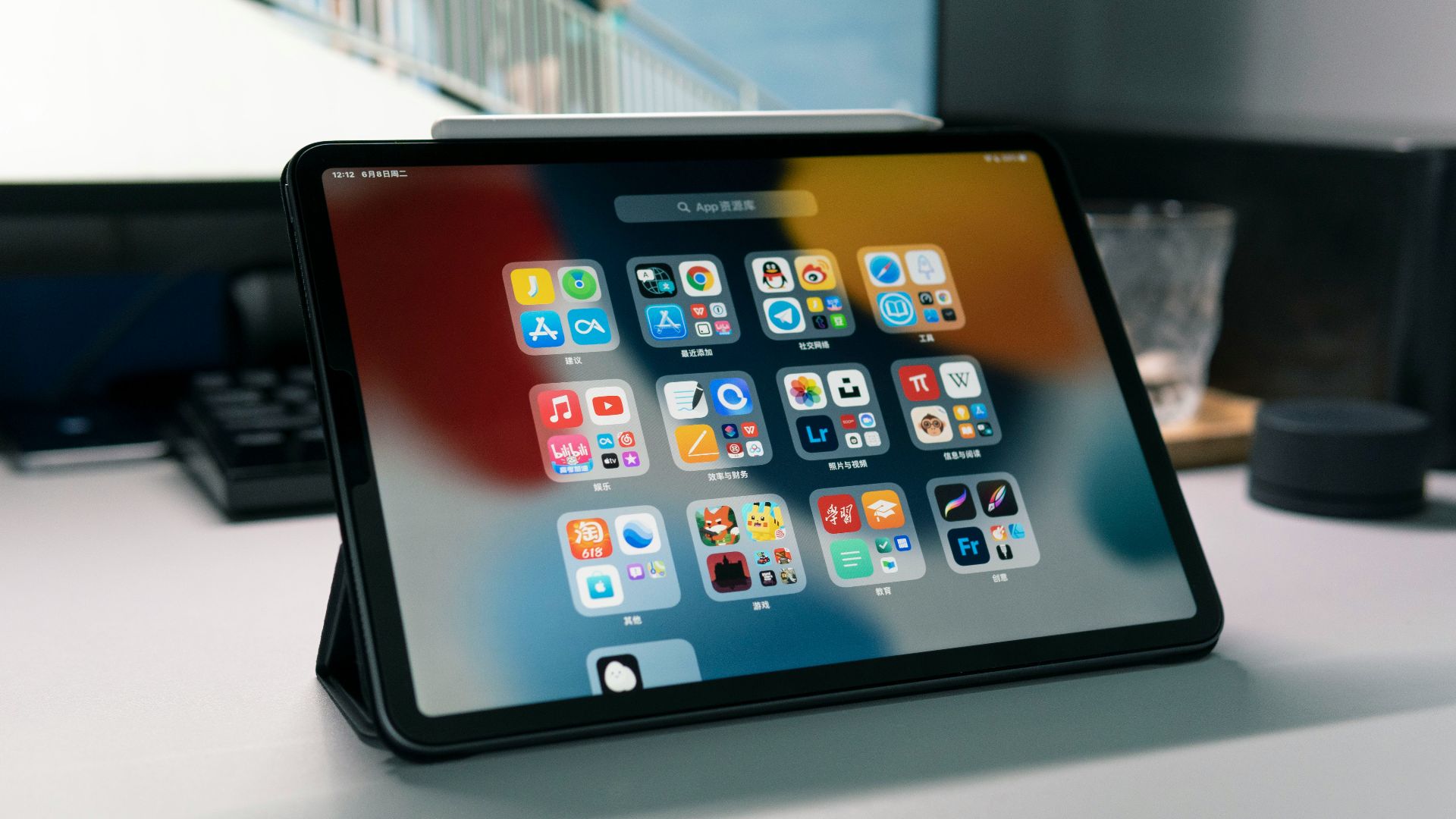 a tablet computer sitting on top of a table