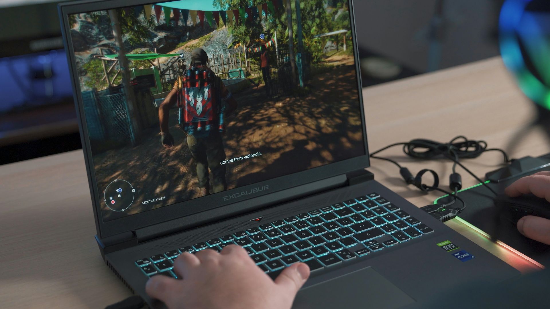 a person playing a video game on a laptop