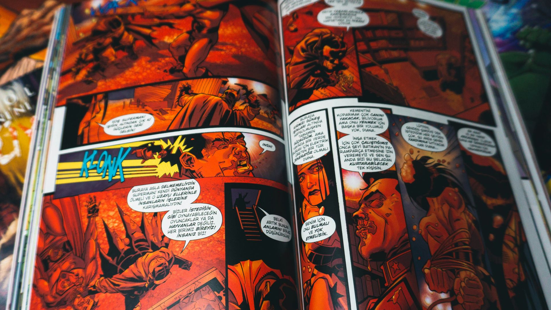 a comic book opened to a page of comics