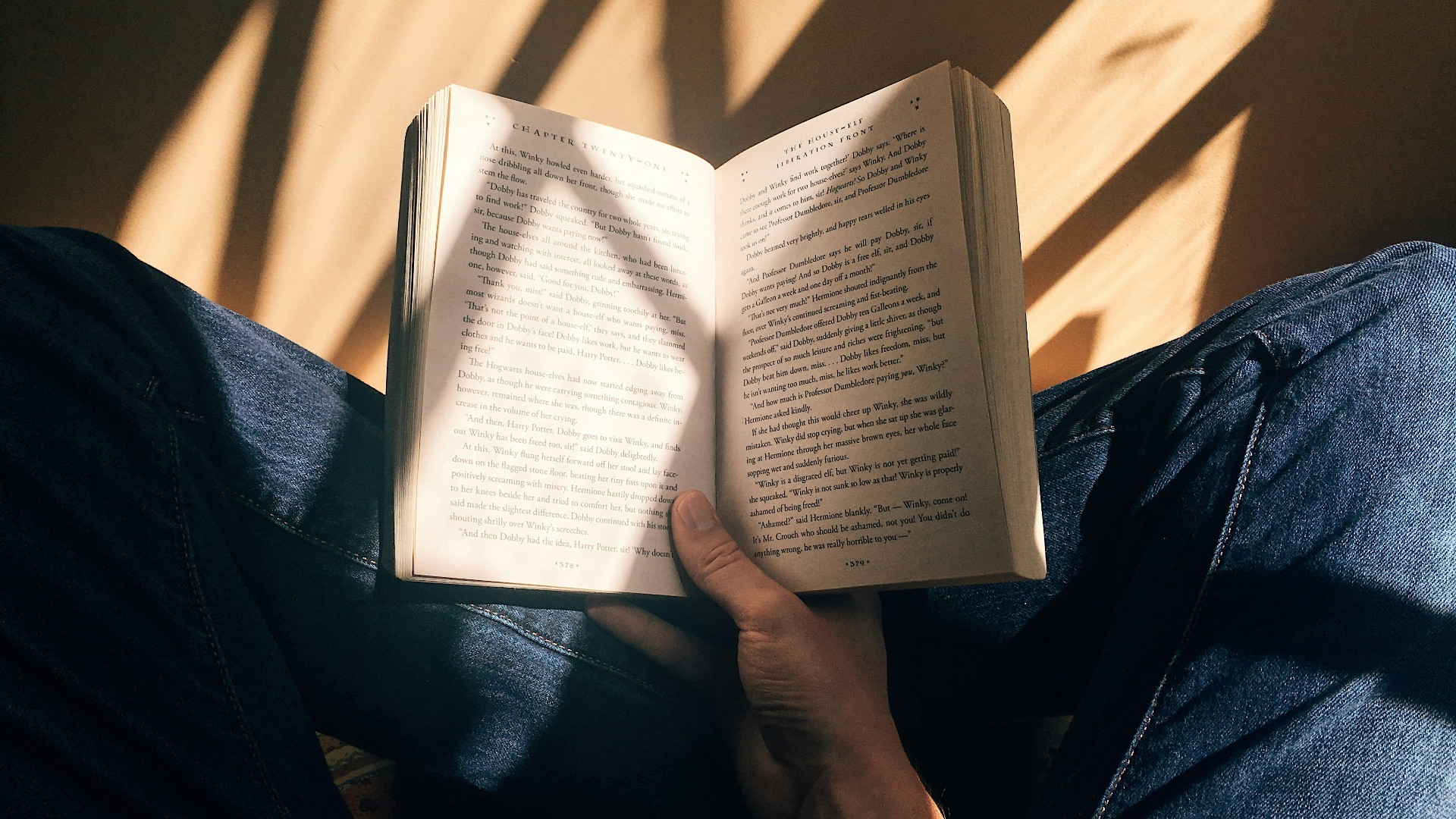 person holding book sitting on brown surface