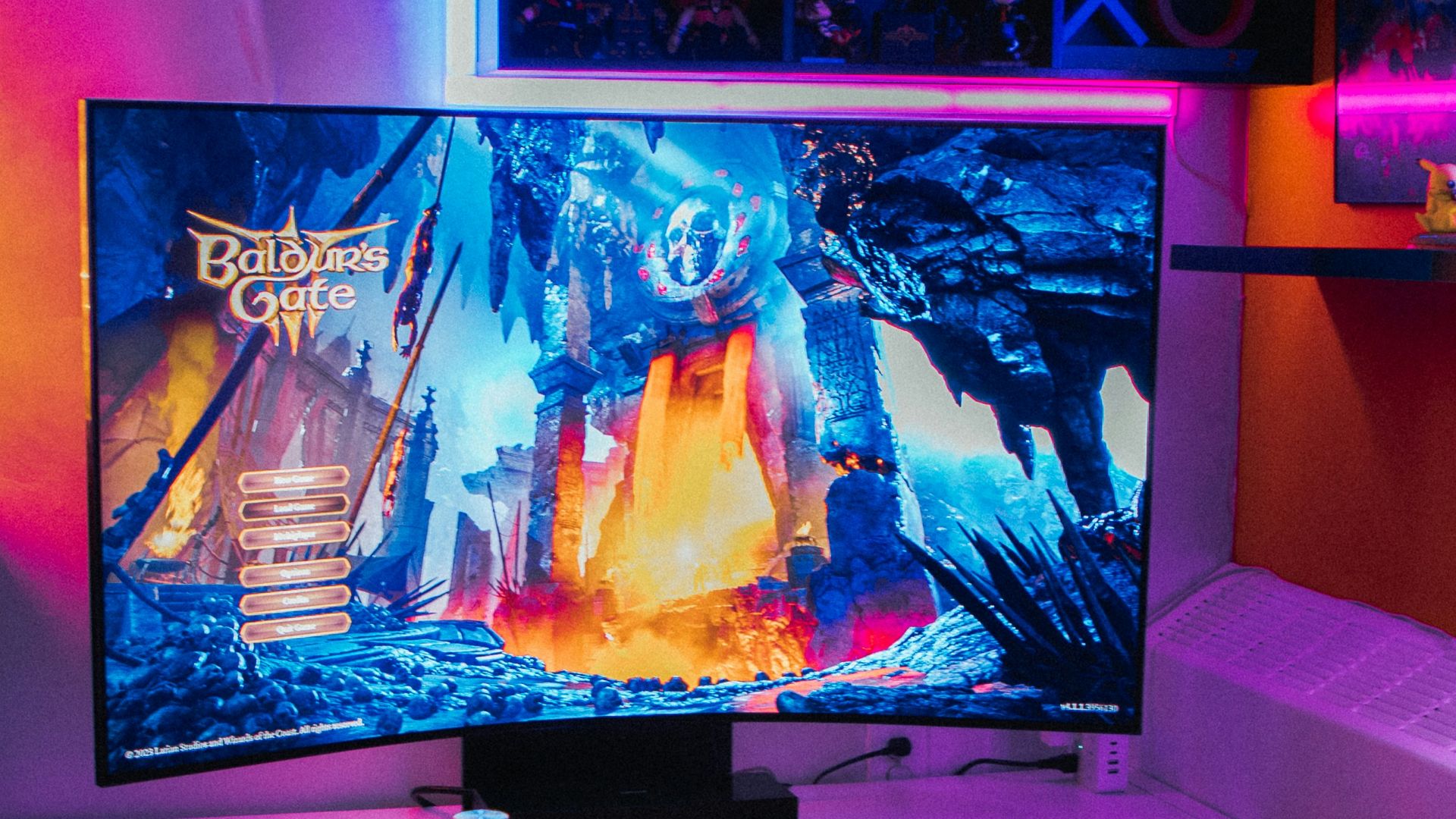 a living room with a television and a game system