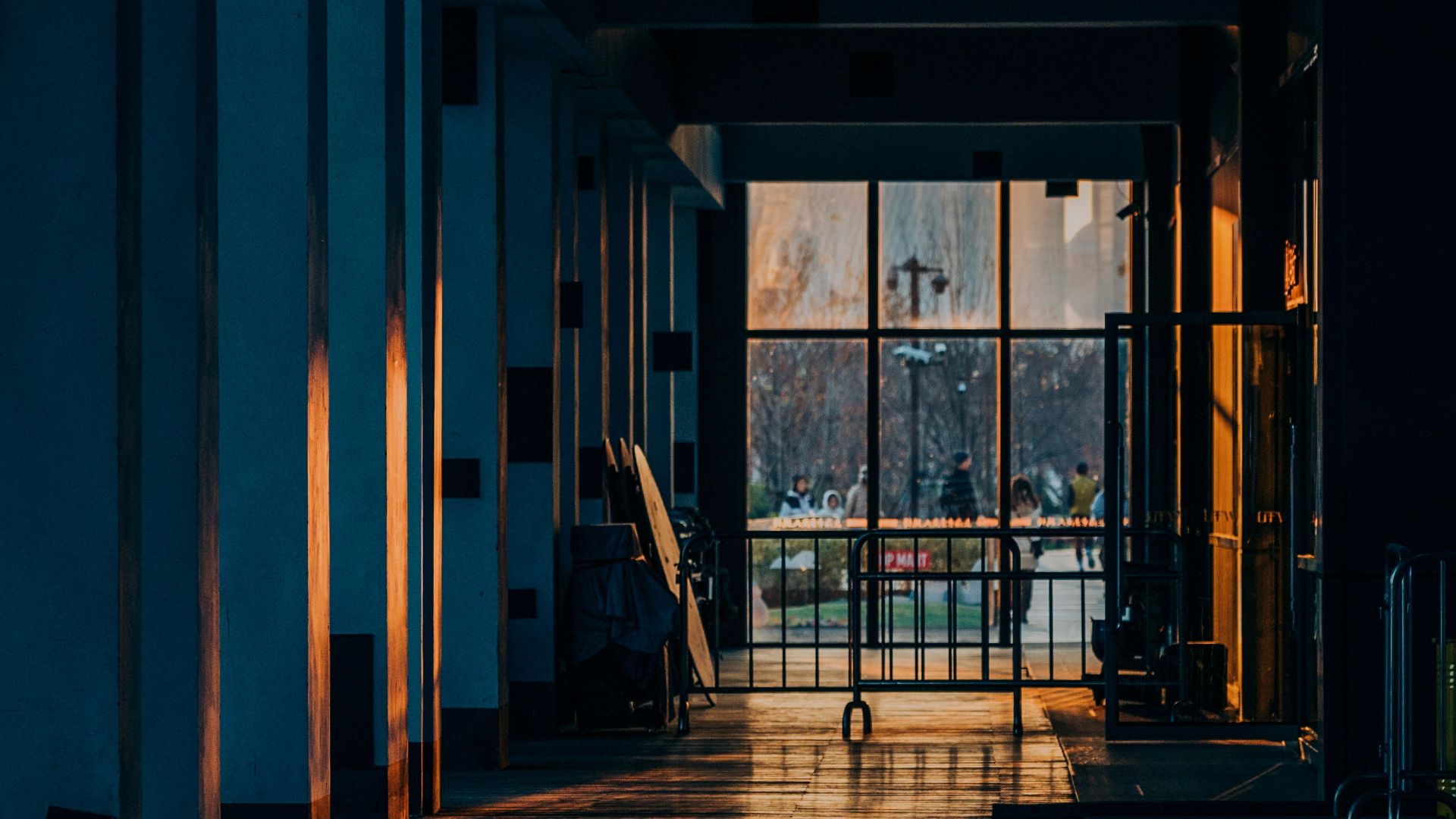 Long hallway with dramatic light streaks