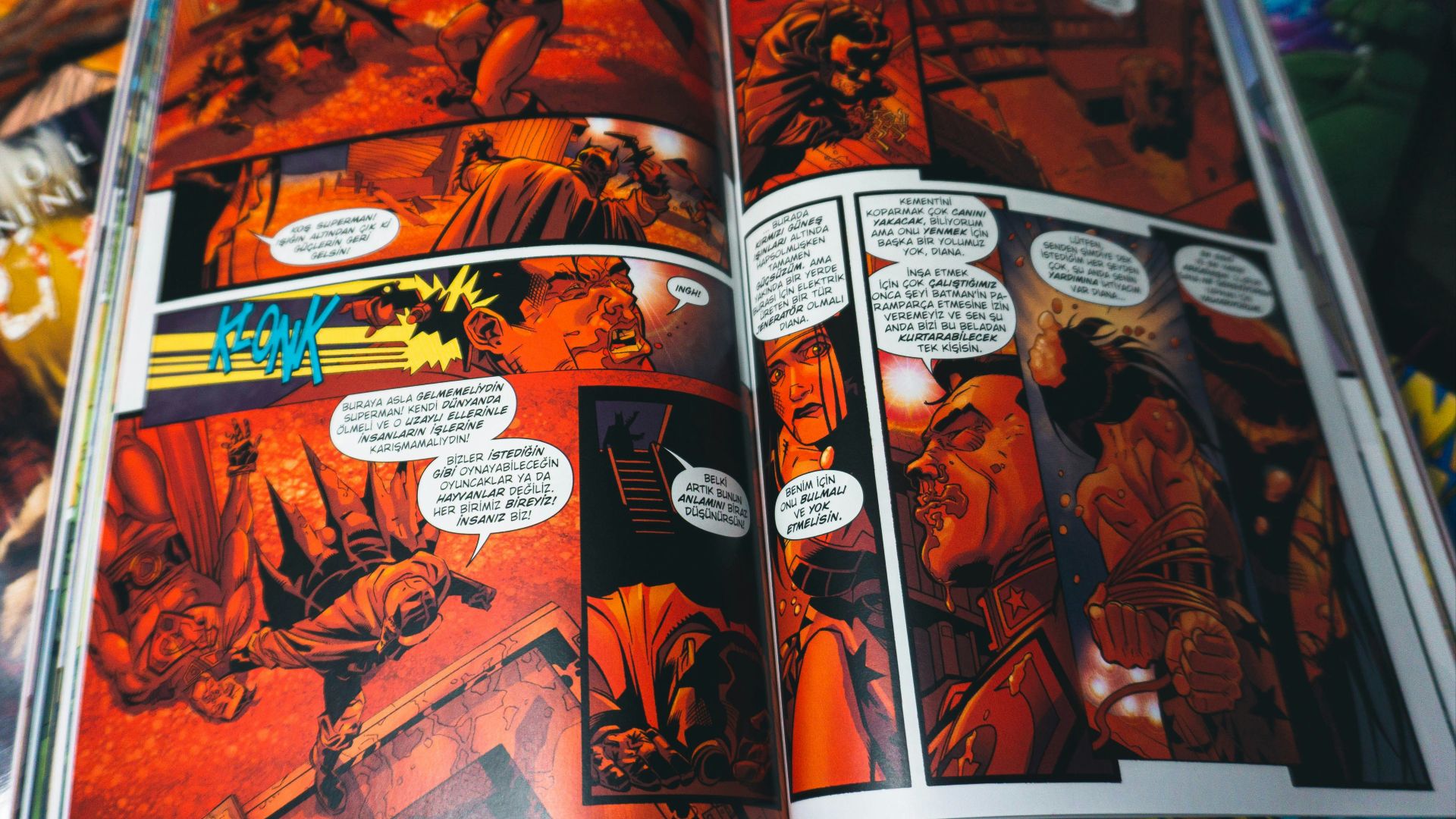 a comic book opened to a page of comics