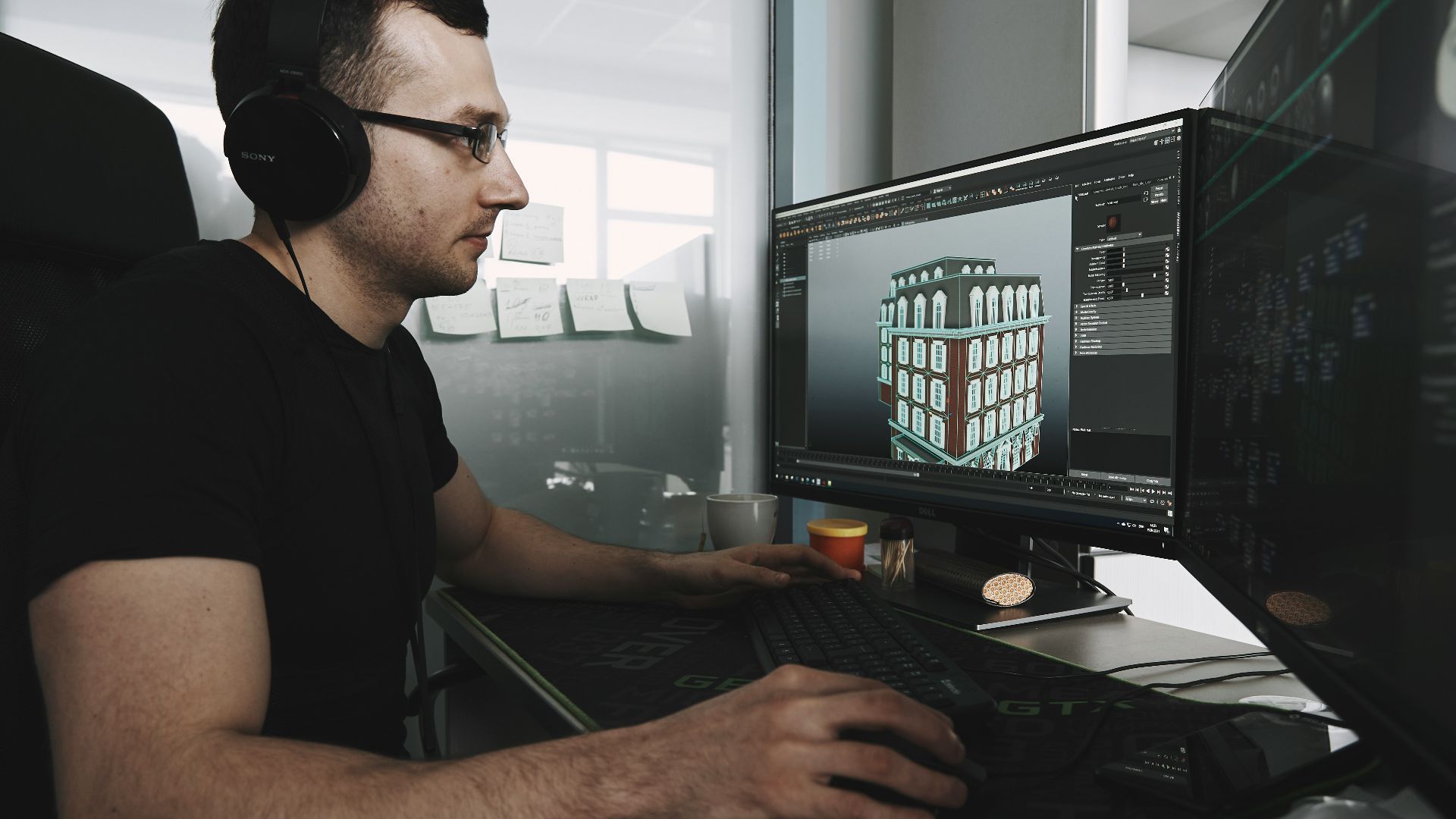 man in black tank top wearing black sunglasses using computer