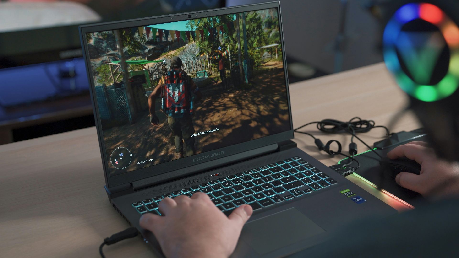 a person playing a video game on a laptop
