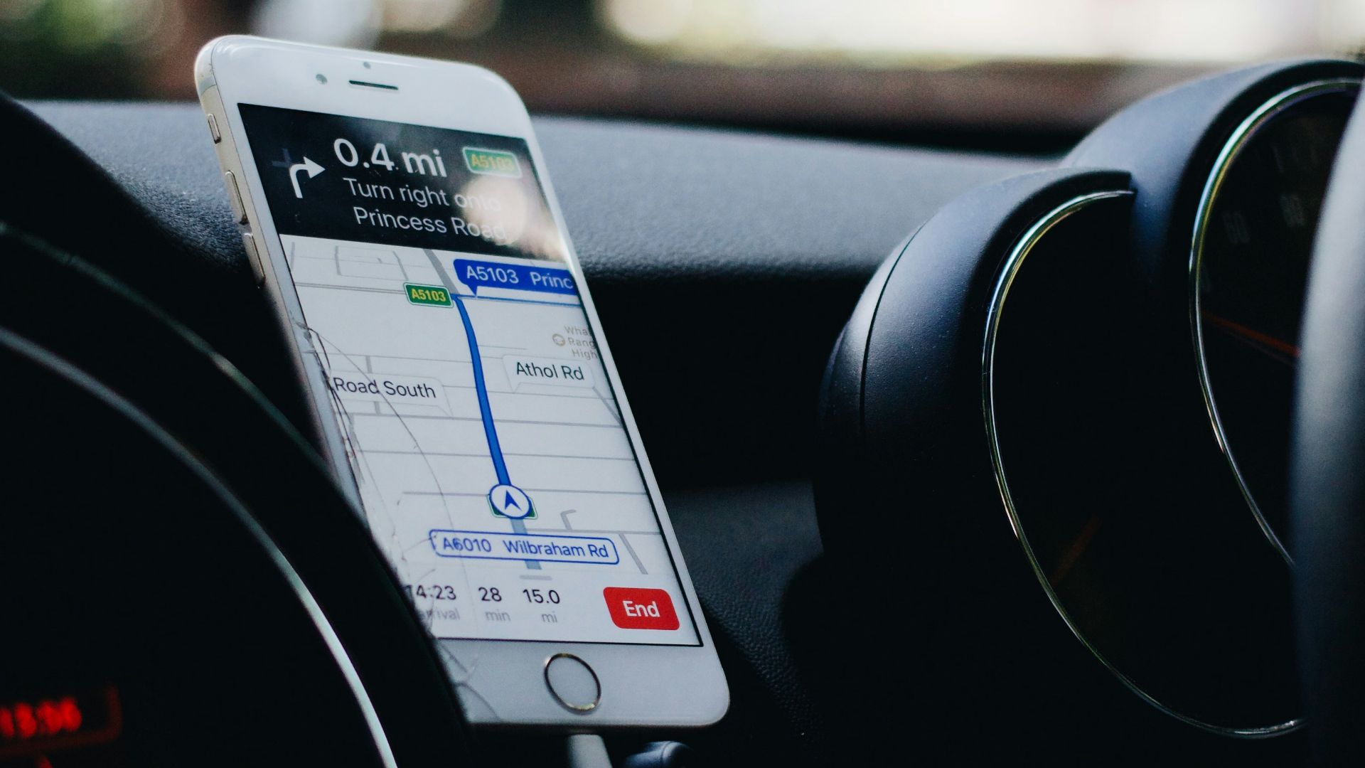 iPhone on vehicle phone holder