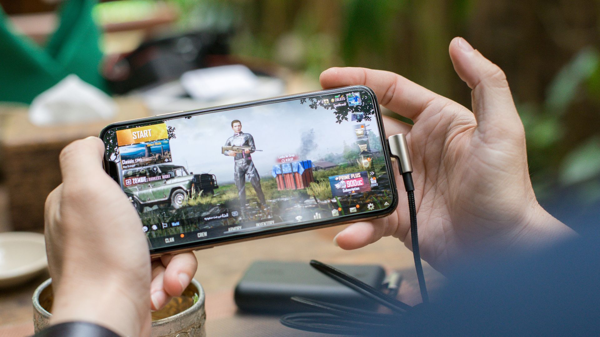 person playing PUBG mobile