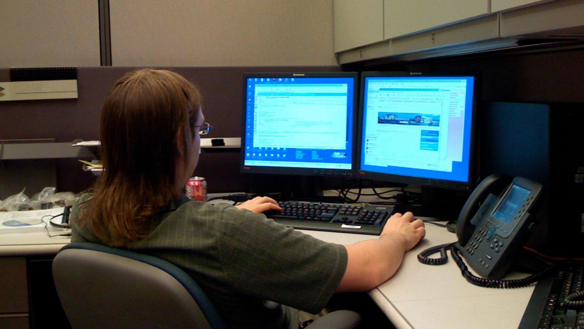 File:Office Worker with Two Monitors.JPG