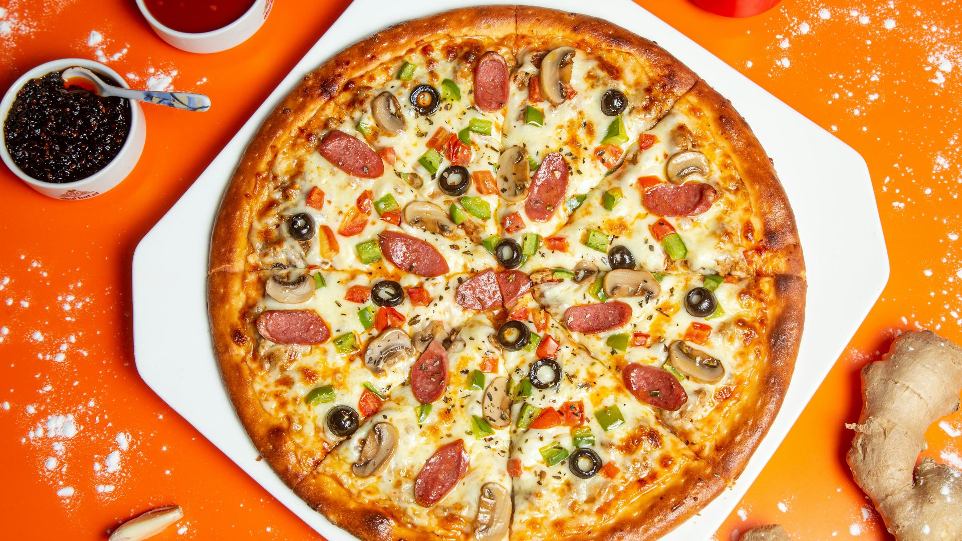 pizza with cheese and green leaf