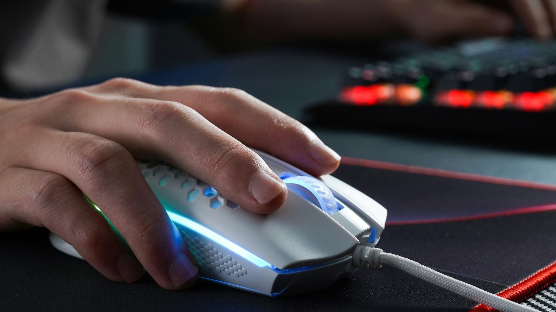 person holding black and gray computer mouse