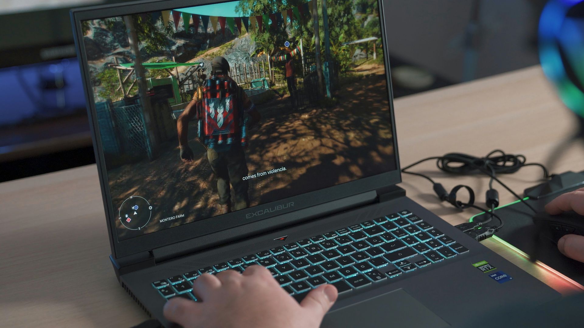 a person playing a video game on a laptop