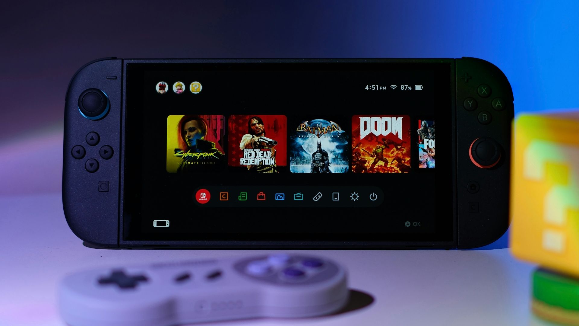 A nintendo switch is displaying games.
