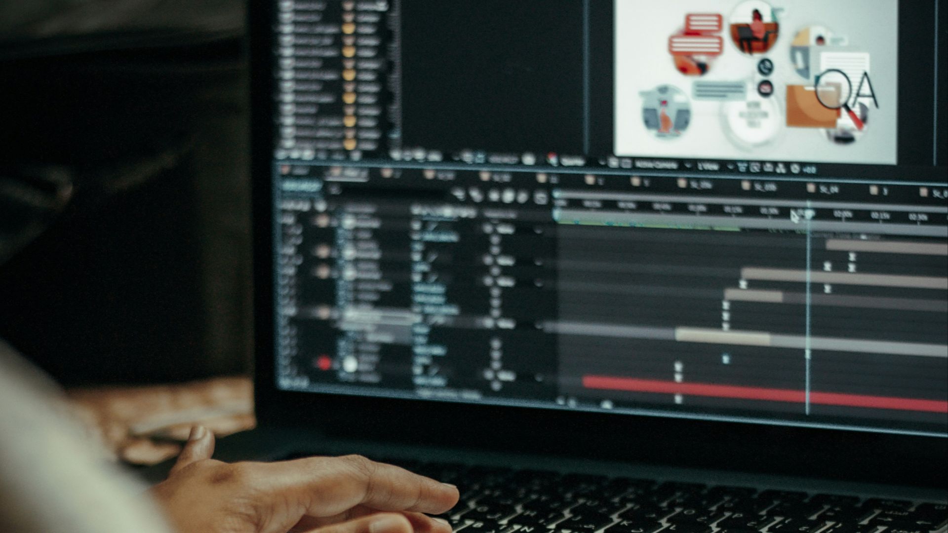 person using macbook pro on table