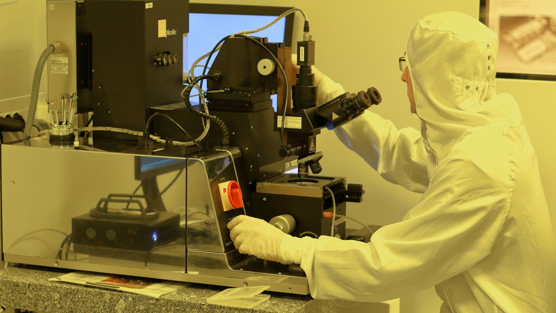 person using black industrial machine