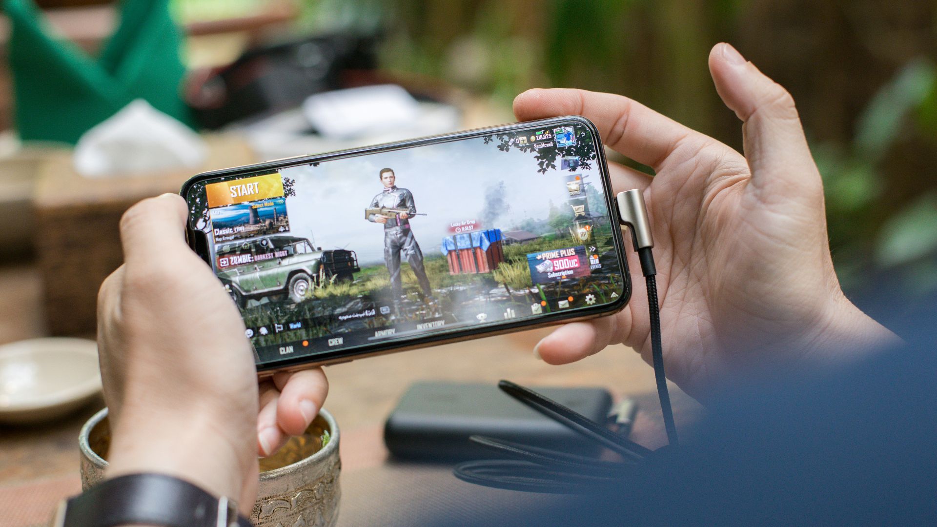 person playing PUBG mobile