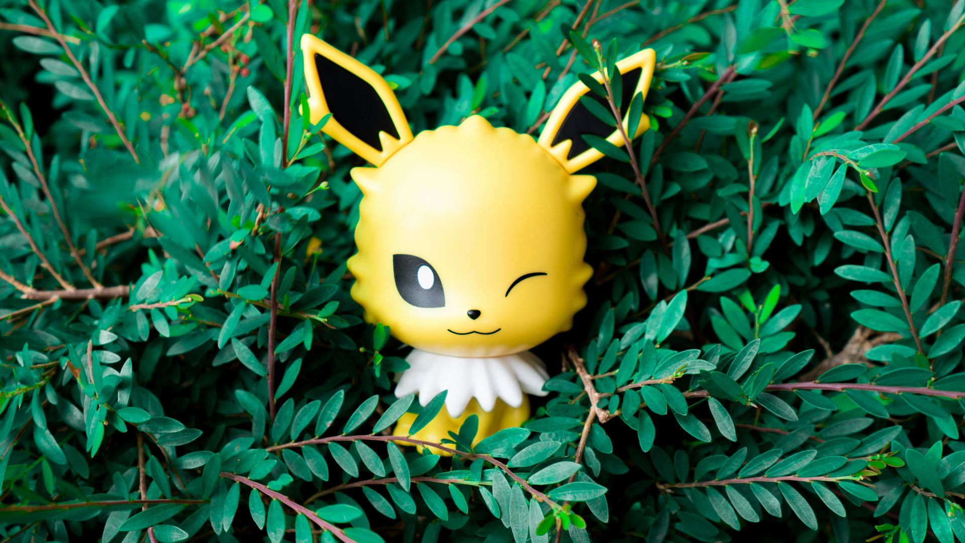 yellow smiley plush toy on green leaves