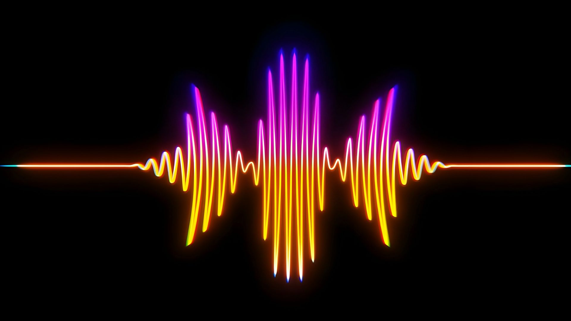 A colorful sound wave on a black background