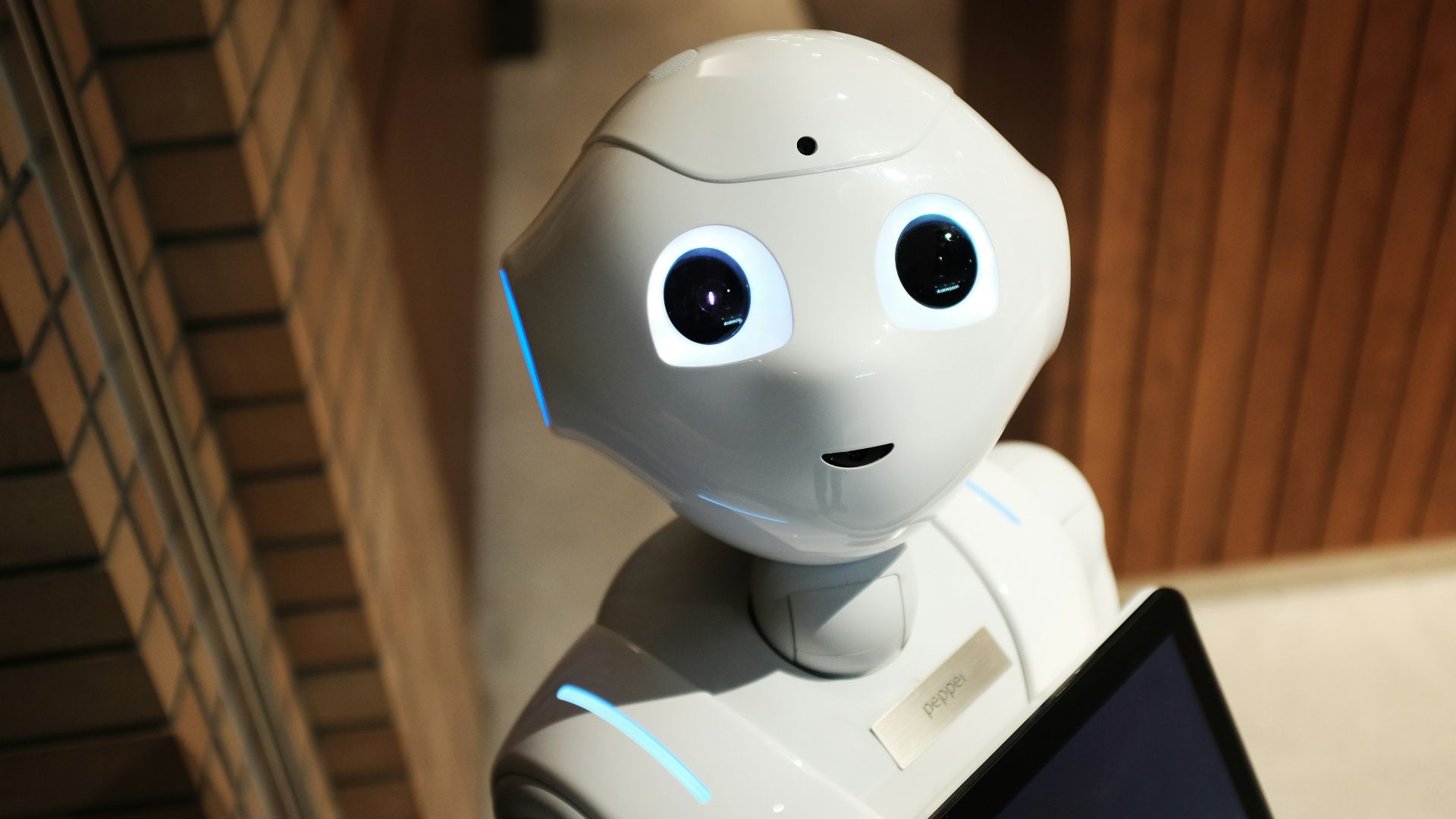 white robot near brown wall