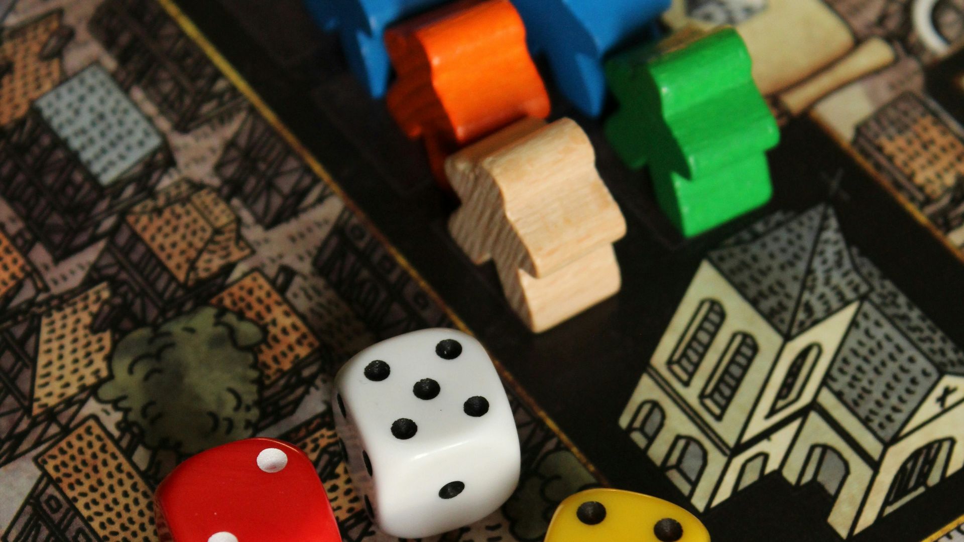 six assorted-color dice