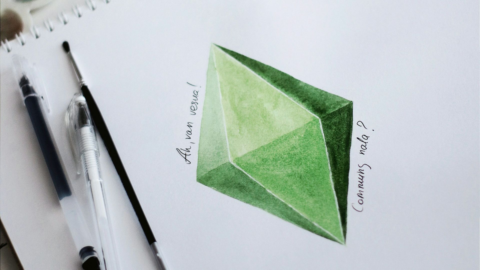 green sticky note on white paper