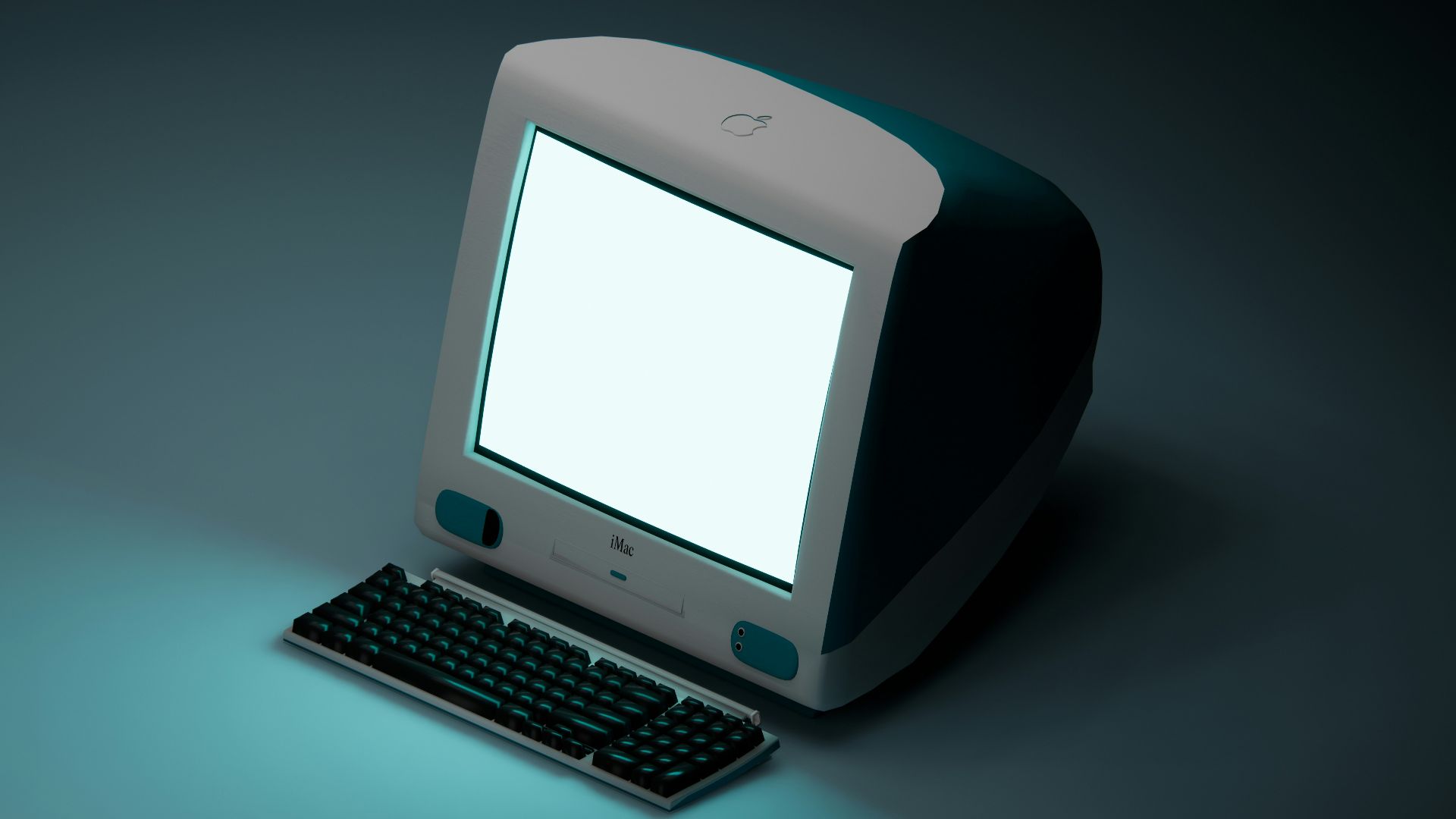 a computer with a white screen sitting on a table