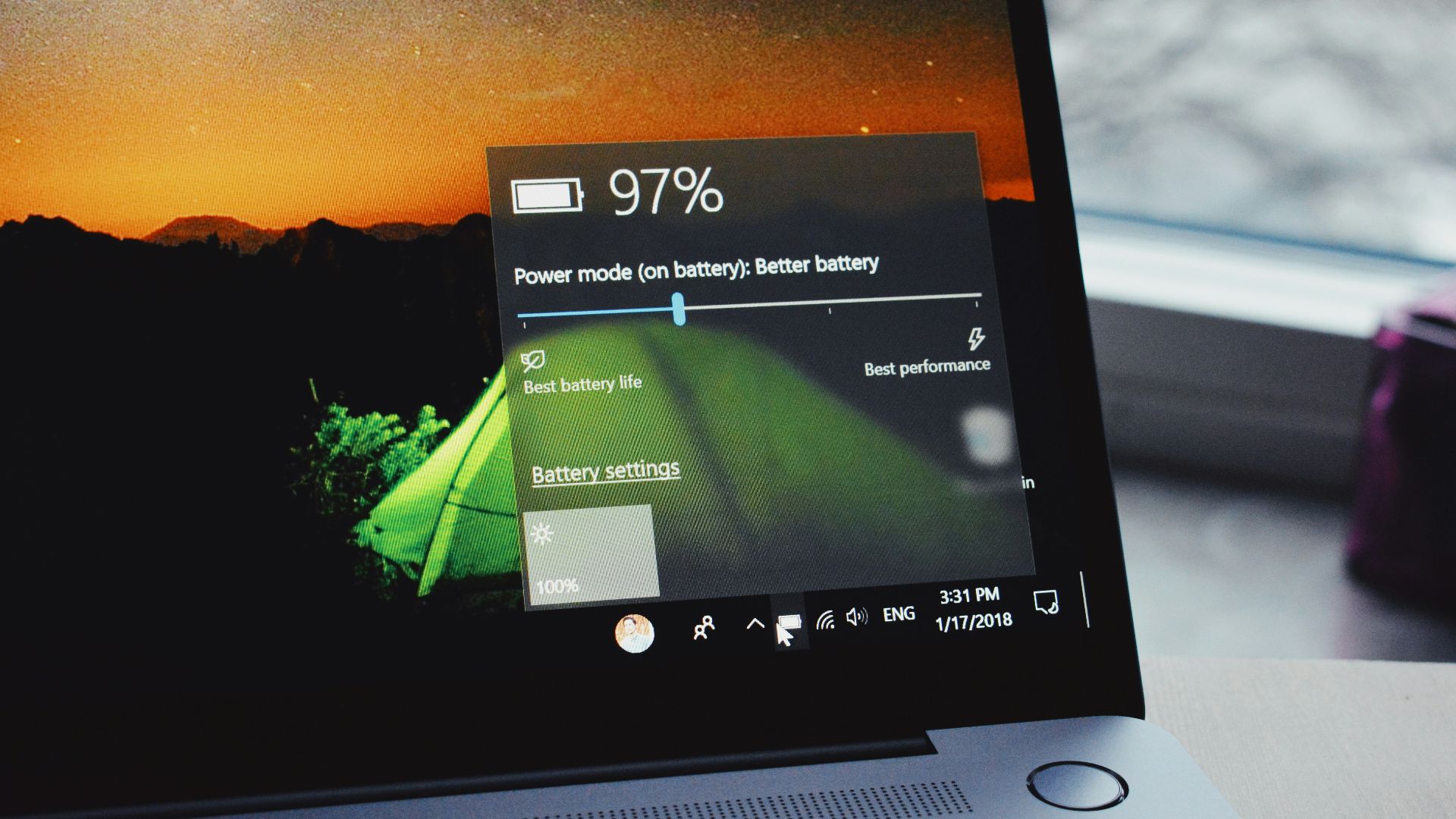 turn-on laptop displaying 97 percent battery