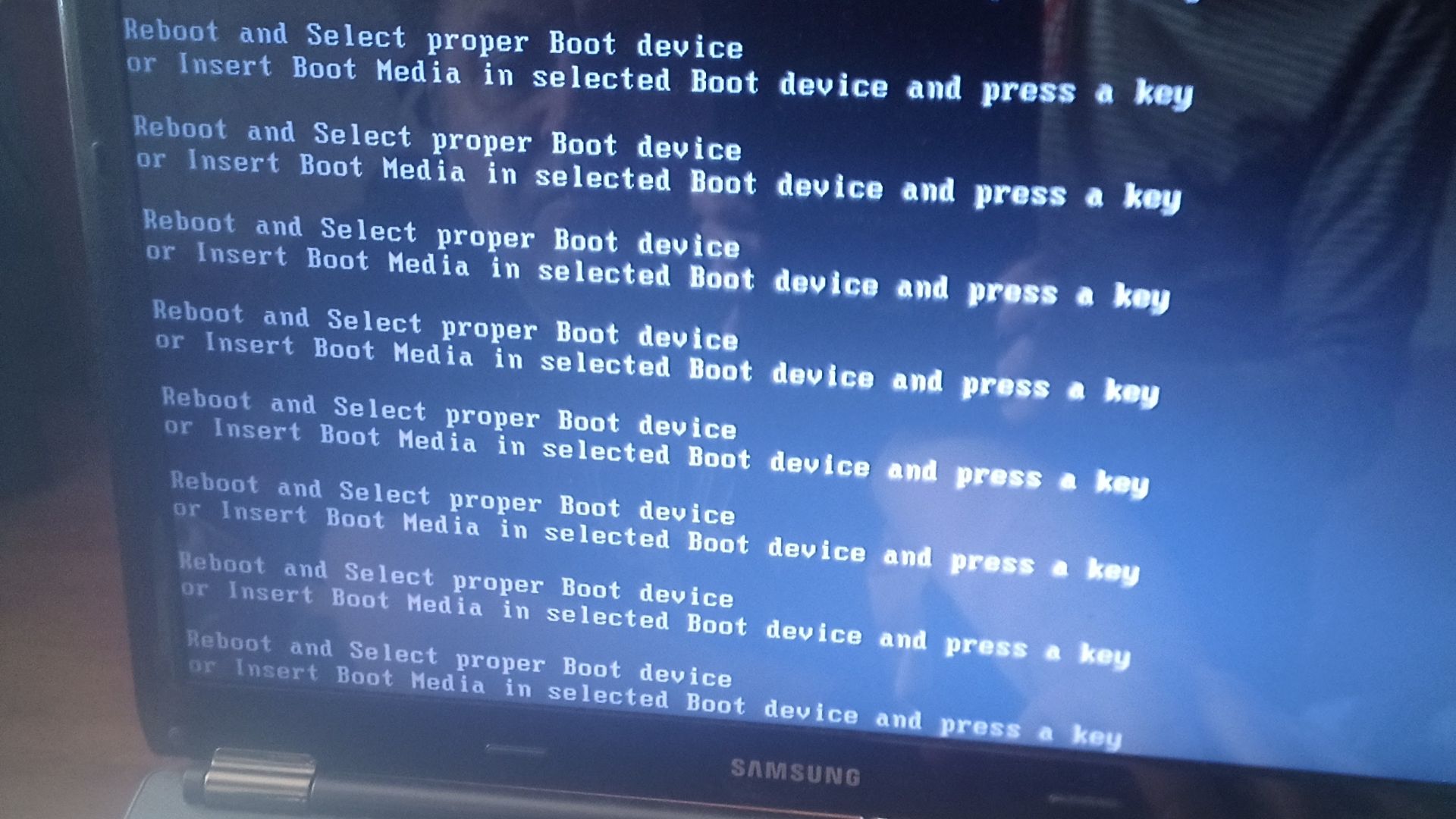 File:After BSOD and Restart is no operating system- Reboot and Select proper Boot device or Insert Boot Media in selected Boot device and press a key..jpg