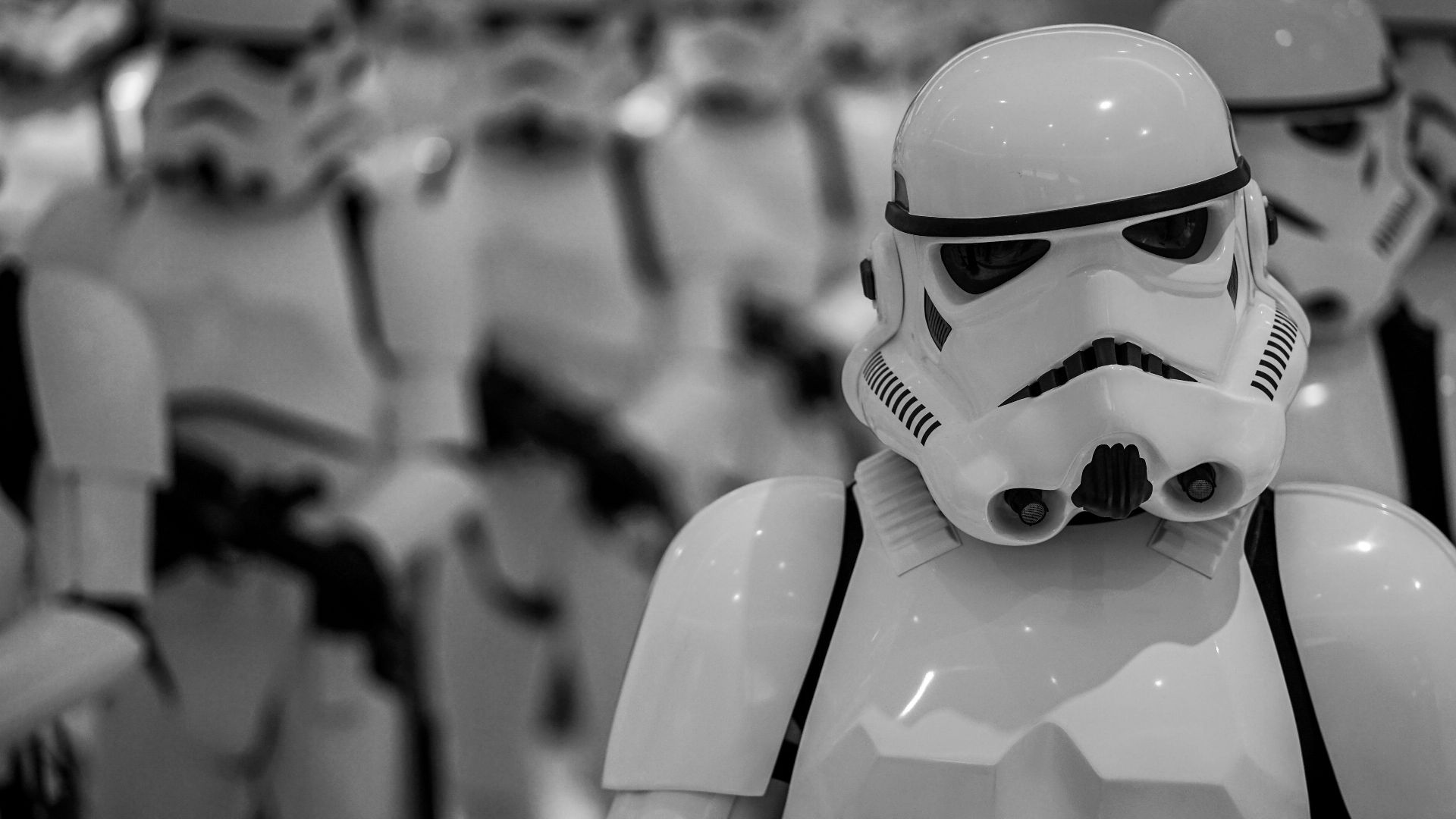 selective focus photography of Star Wars Stormtroopers