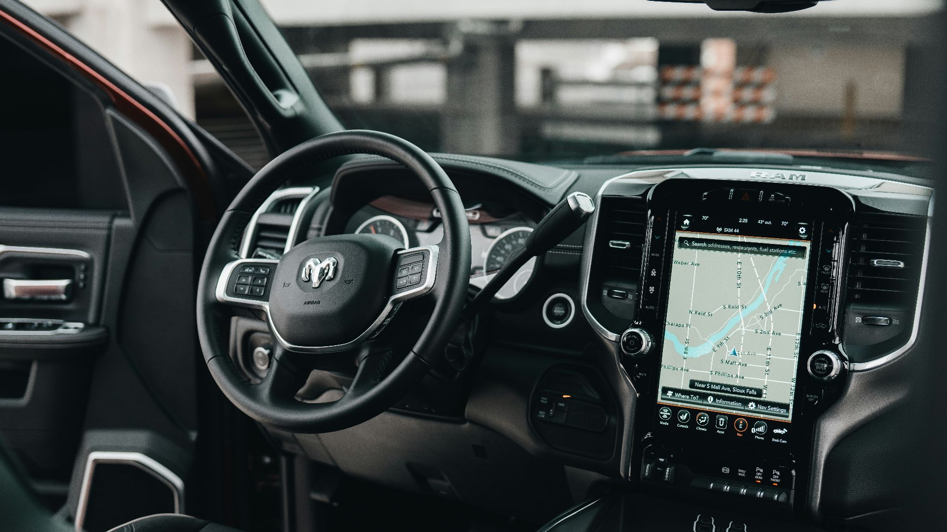 black car gps turned on in car