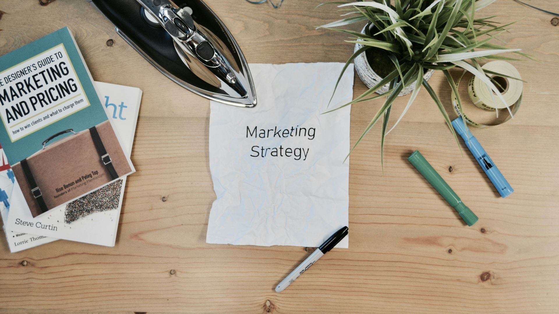 white printing paper with Marketing Strategy text