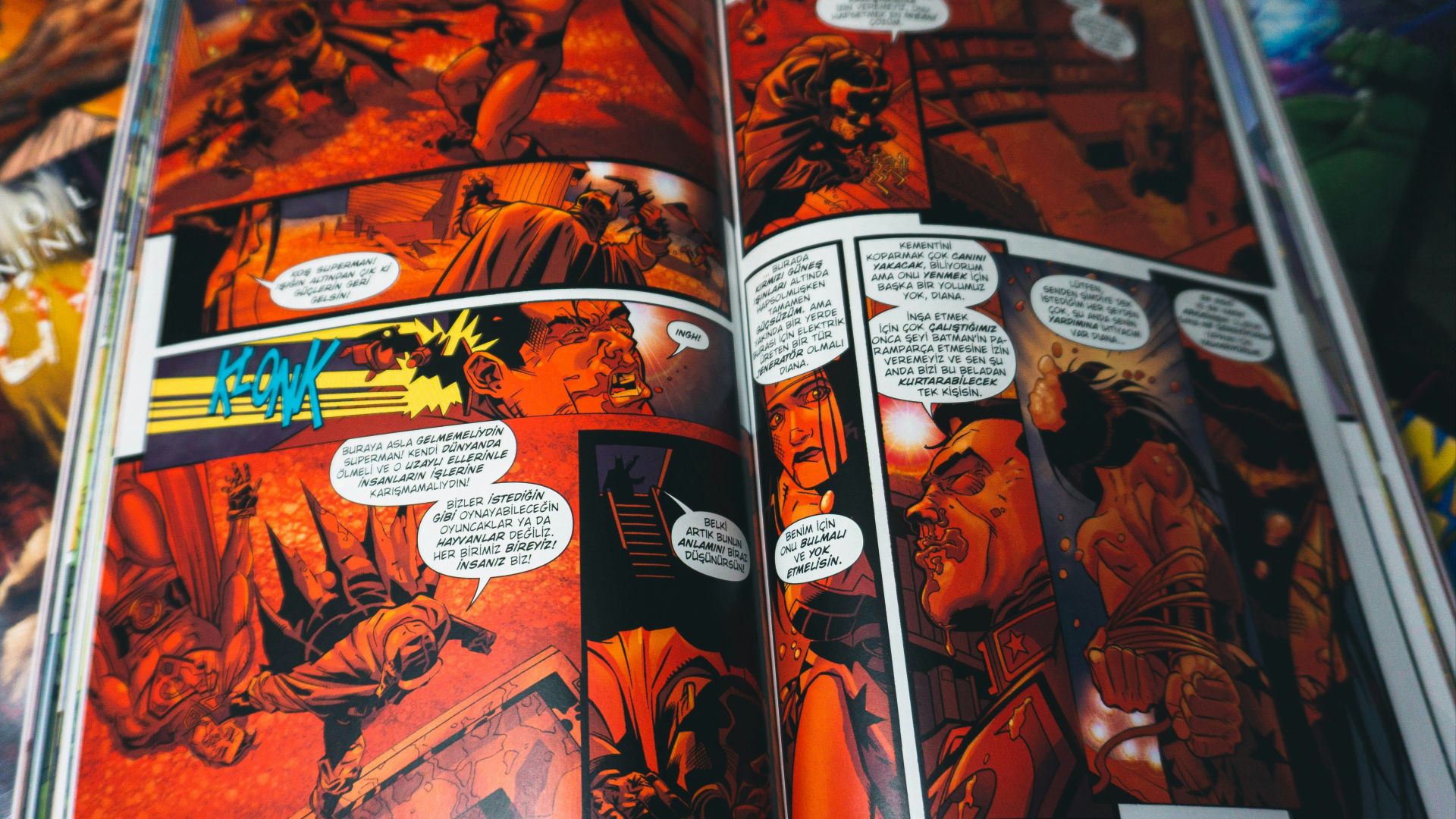 a comic book opened to a page of comics