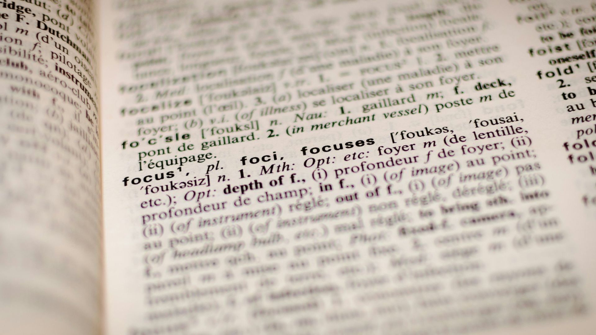 focus dictionary index page