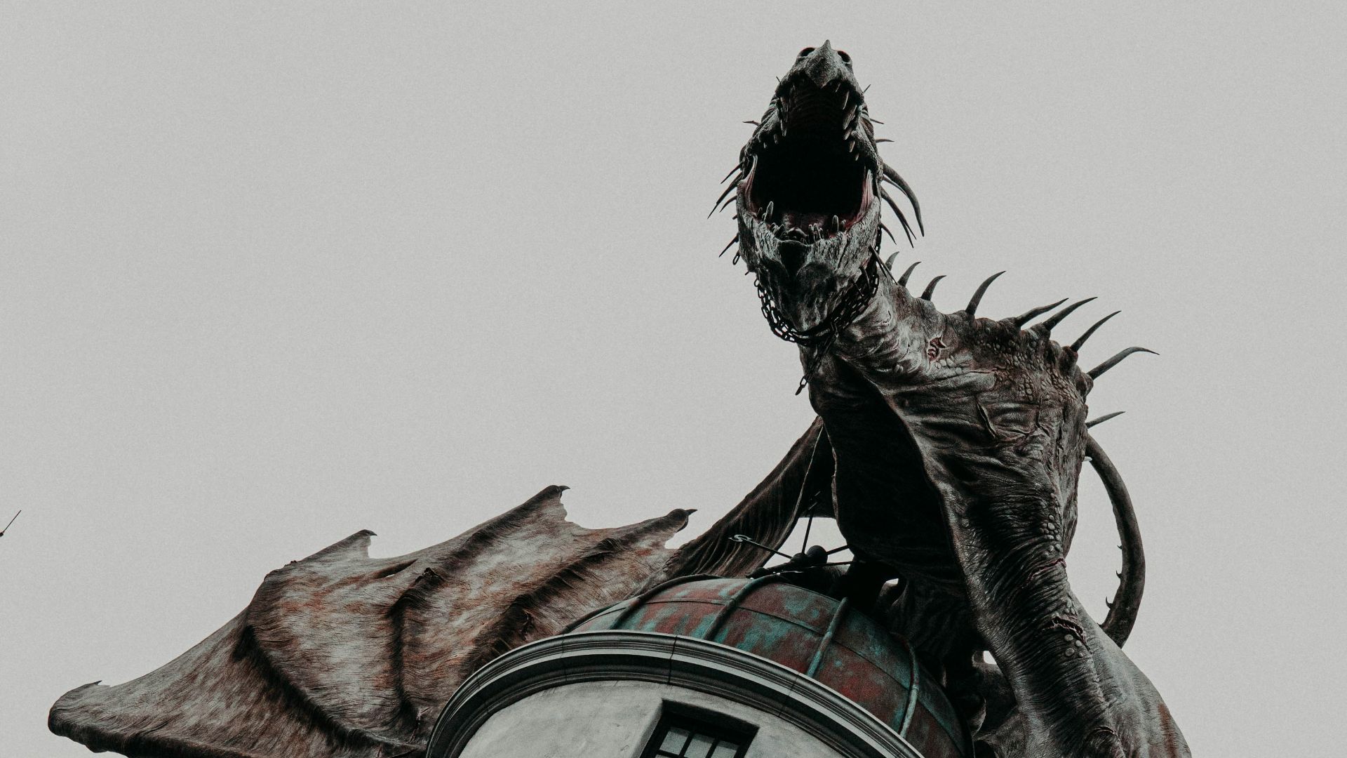 shallow focus photo of dragon on gray building