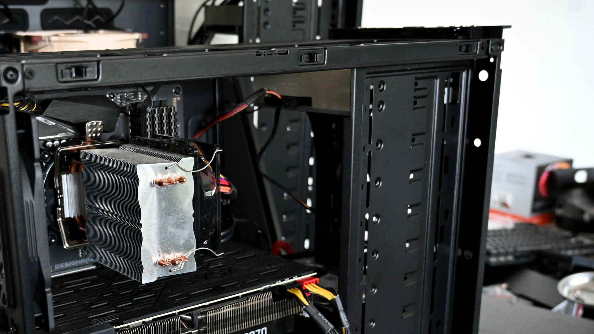 black computer tower on white table